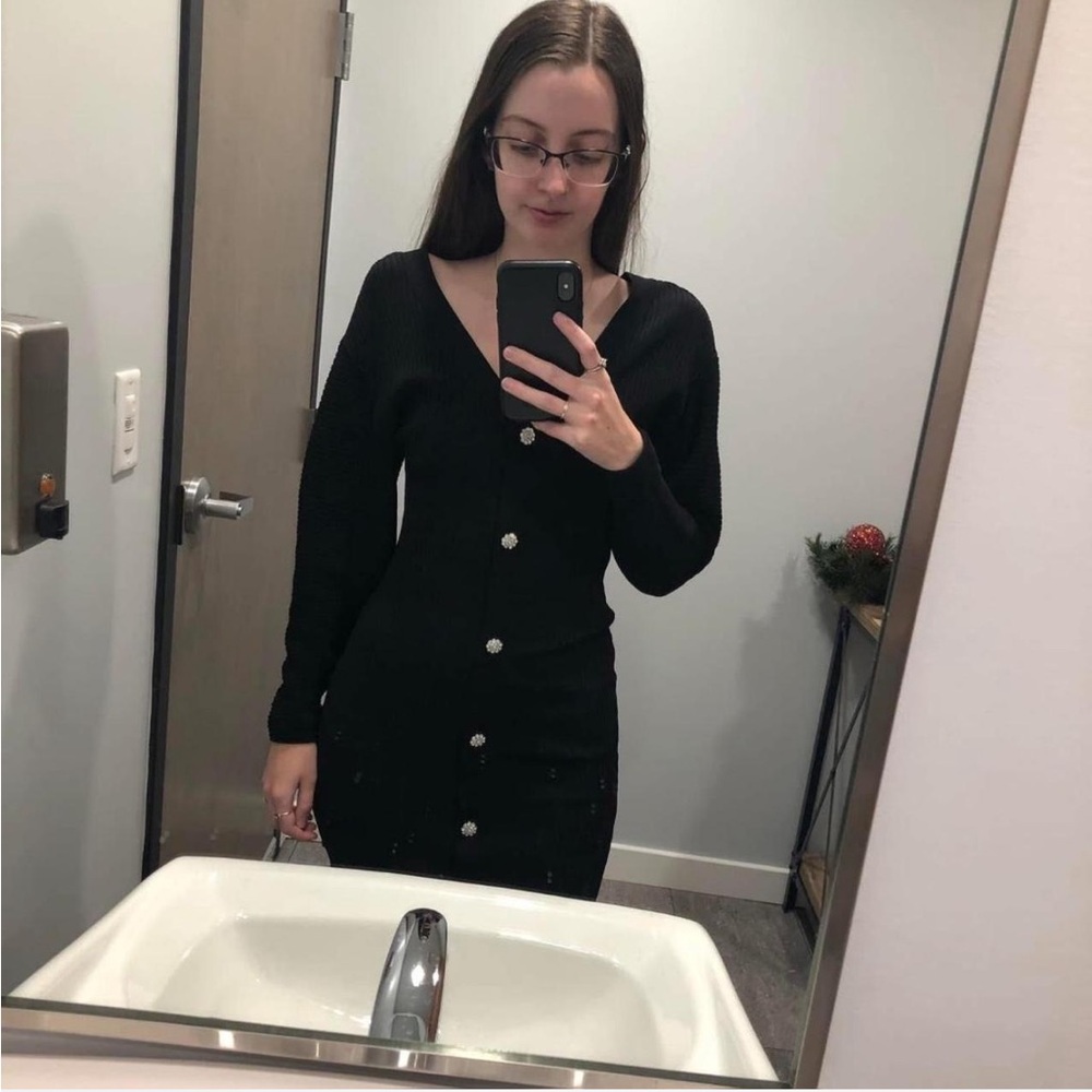 Express Black Long Sleeve Button Dress